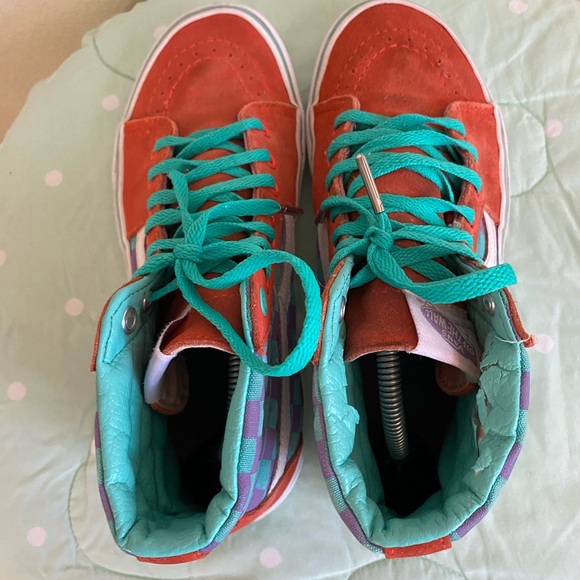 Vans Sk8-Hi Orange and Checkered Sneakers Womens size 8 - Picture 5 of 16